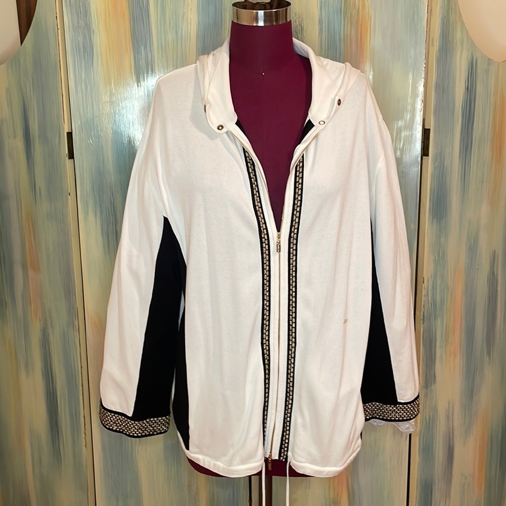 Escada 2006 Glam Black Gold Lux trim double zip hoodie size EUR 44